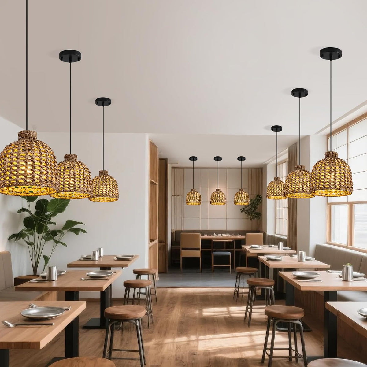 rattan pendant light,mini seagrass hanging light, side view
