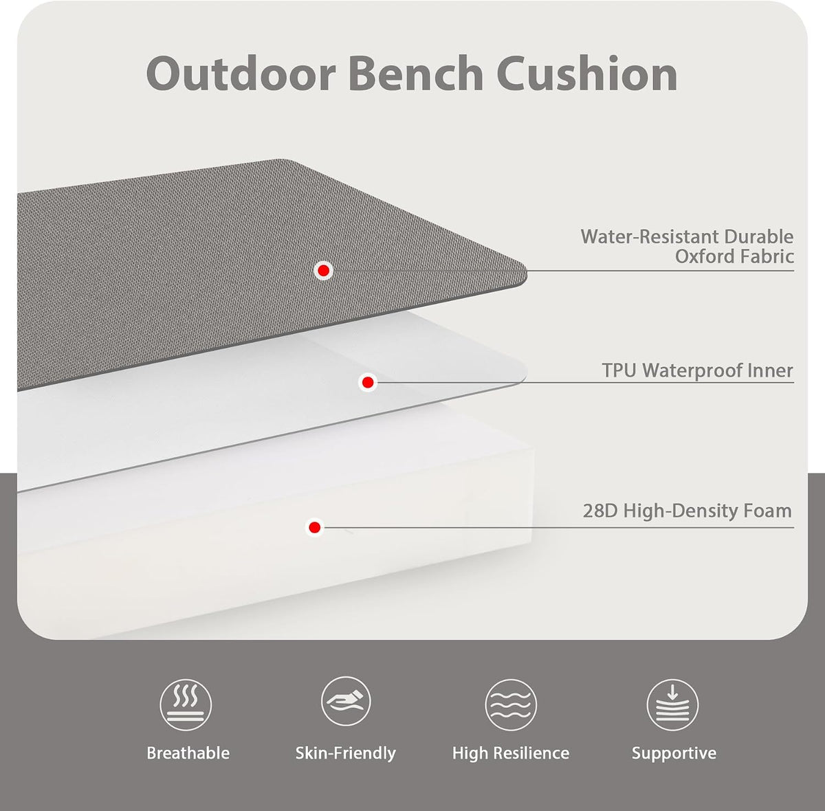 favoyard outdoor bench cushion, 48 x 18 inch shown in use