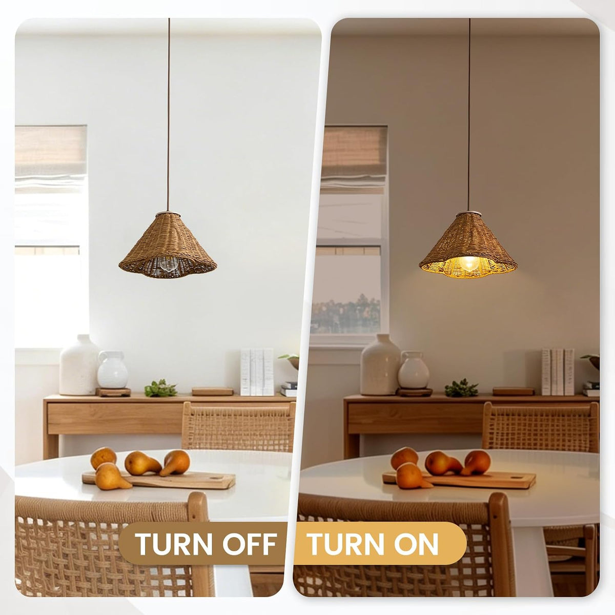 boho rattan pendant light, 11.8" hand woven hanging, close-up detail