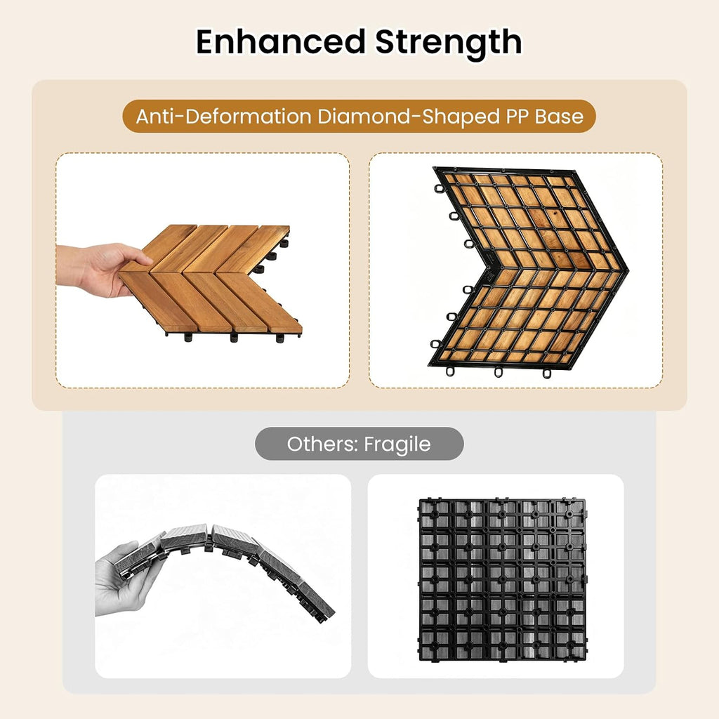 giantex 30 pcs acacia wood deck tiles, interlocking, front angle view