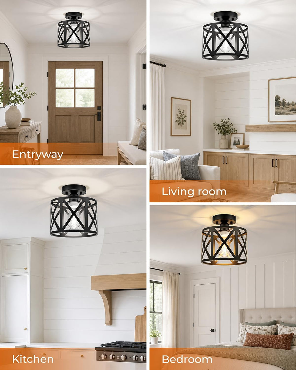 BLNAN 2Pack Farmhouse Semi Flush Mount Ceiling Light Fixture E26 8 Inch