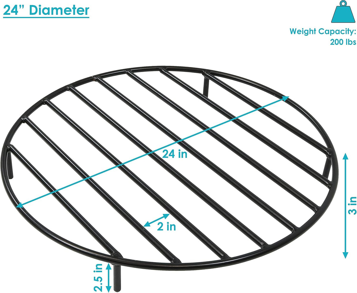 Sunnydaze Elevated Fire Pit Grate for Wood, Metal, 24” Dia, Round, Black