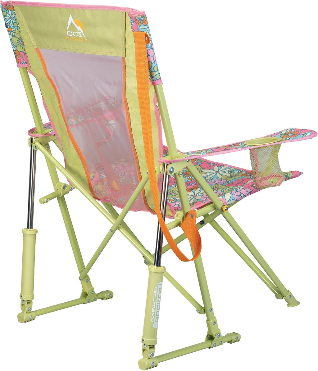 GCI Outdoor Comfort Pro Rocker Camping Chair | Portable Folding Rocking Chair with Durable Armrests & Drink Holder — Floral