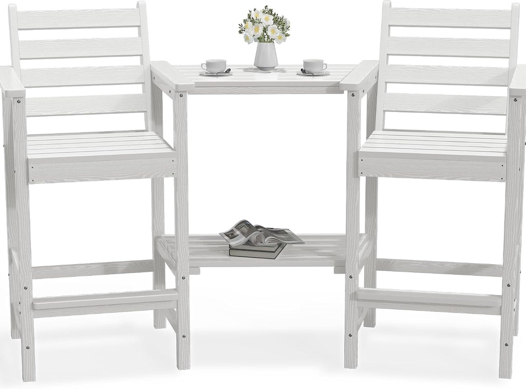 PLUUV Tall Adirondack Chairs Set of 2 with Double Table Trays, White