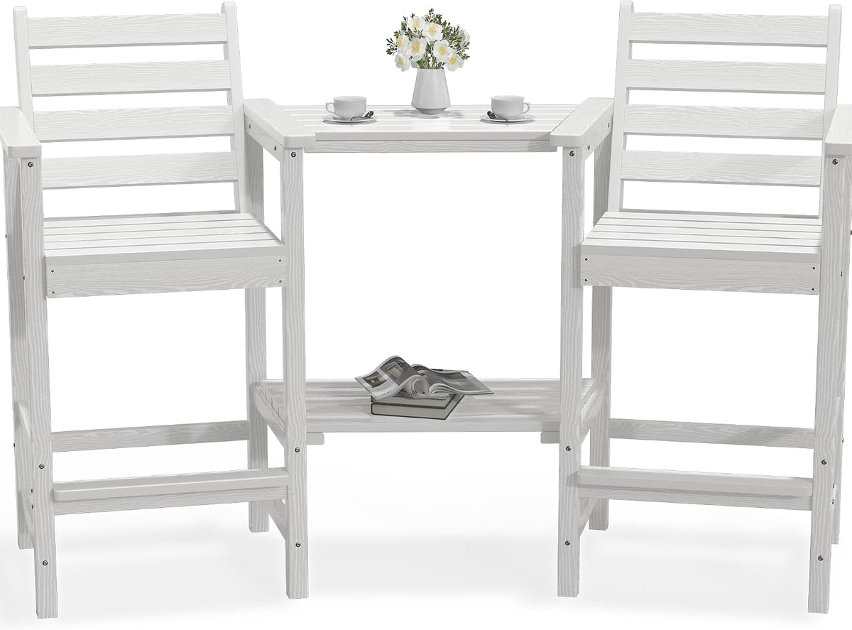 PLUUV Tall Adirondack Chairs Set of 2 with Double Table Trays, White