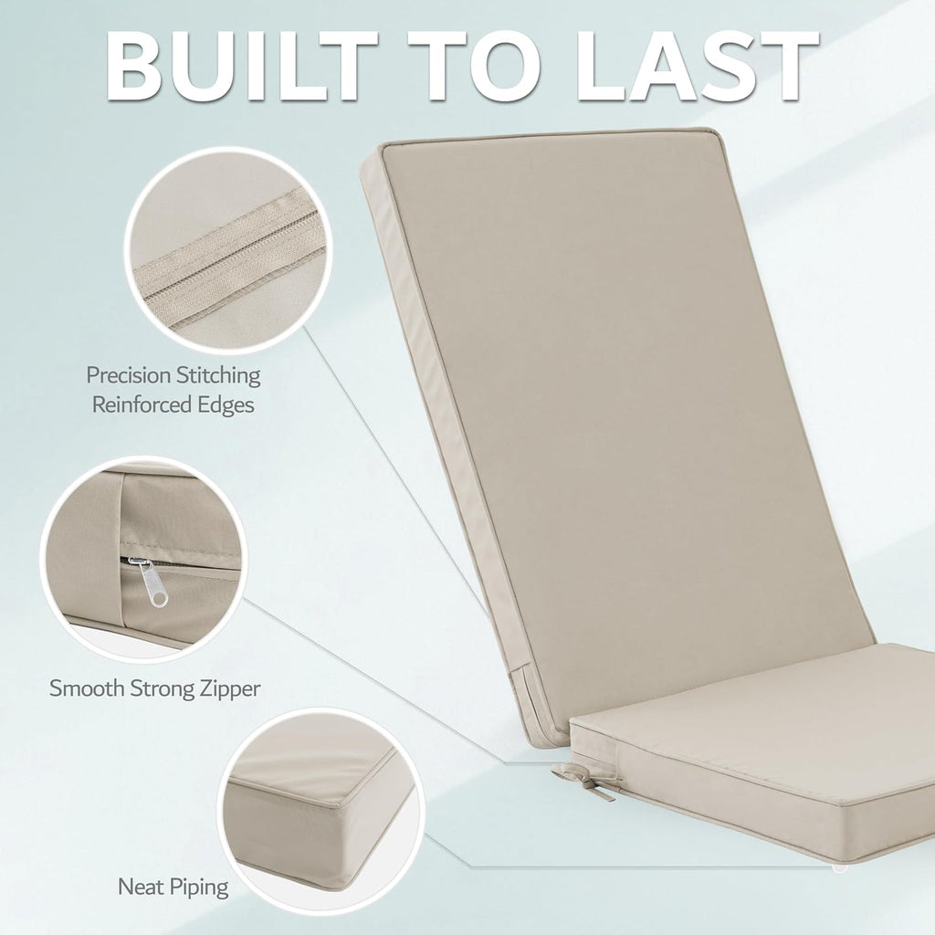 Outdoor Adirondack Chair Cushion - Removable Cover, Water-Repellent, Fade-Resistant, Non-Slip Bottom & Securing Straps, Universal Fit for Most Adirondack & Rocking Chairs - Cream