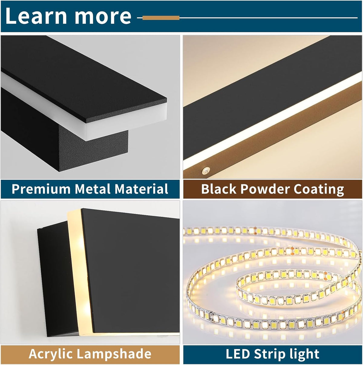 23.6inch Modern LED Wall Sconce, 3000K Warm White Outdoor Lights, IP65 Waterproof, Black Aluminium, Minimalist Wall Light Fixture, AC 85-265V, 24W, Wall Lamp for Yard, Patio, Garage, Porch