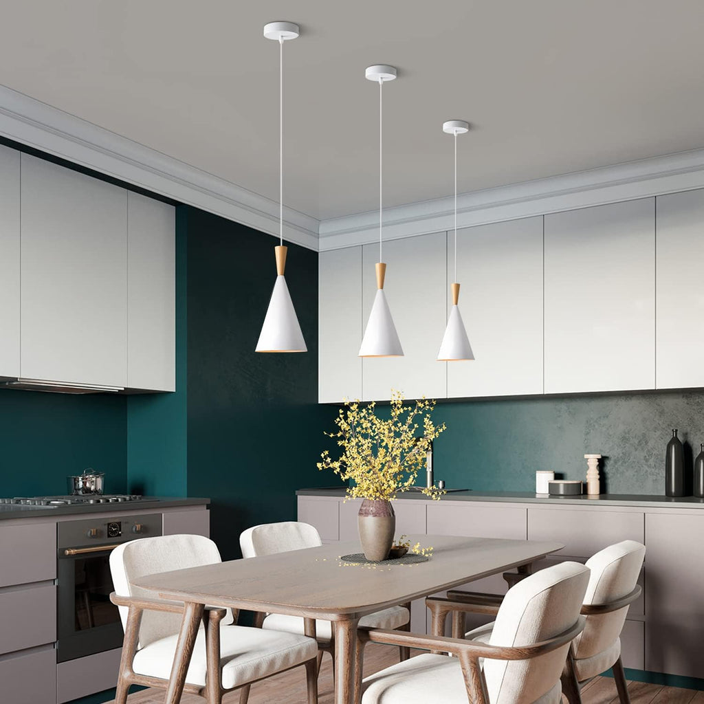 kco 3 pack farmhouse white conical metal pendant showing dimensions