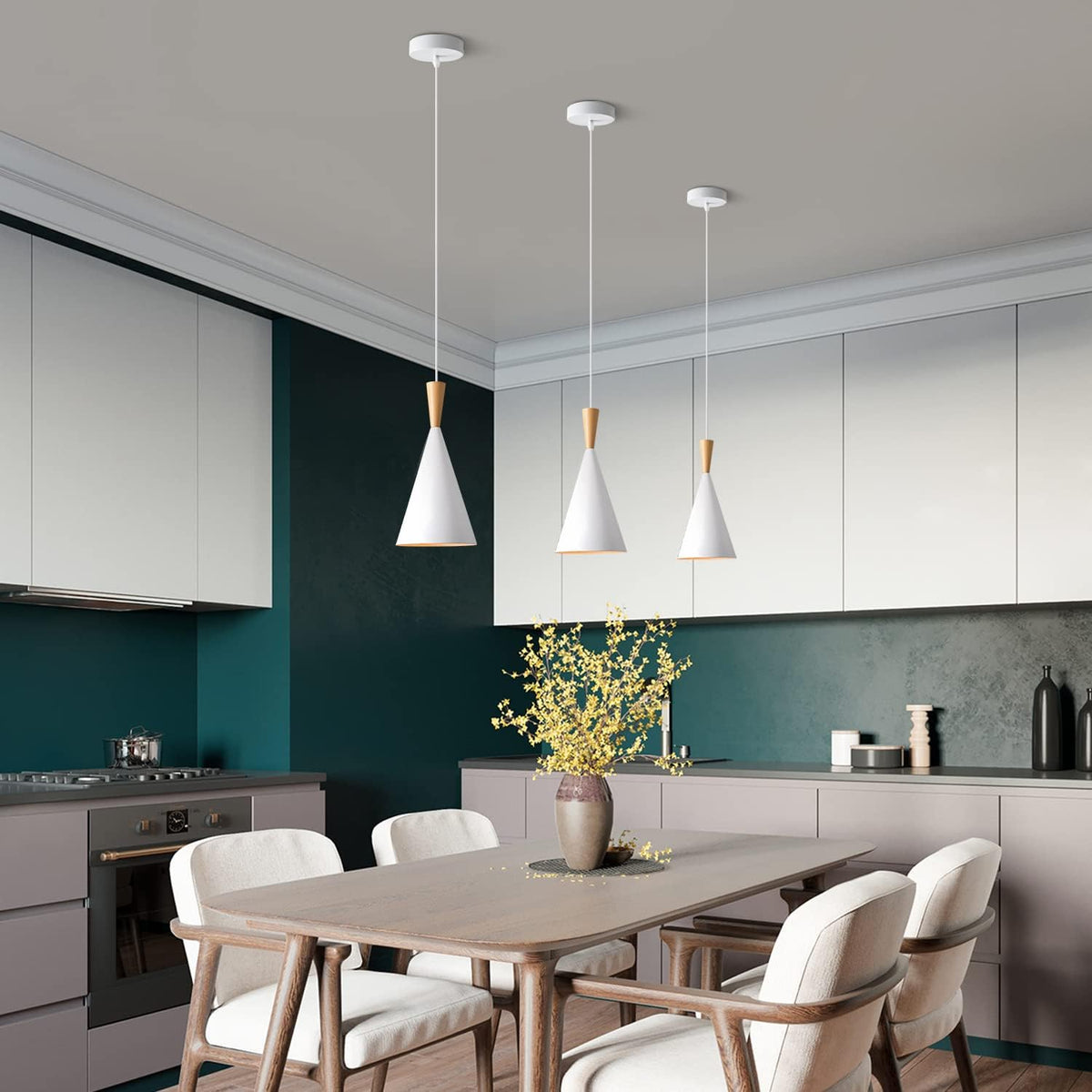 kco 3 pack farmhouse white conical metal pendant showing dimensions