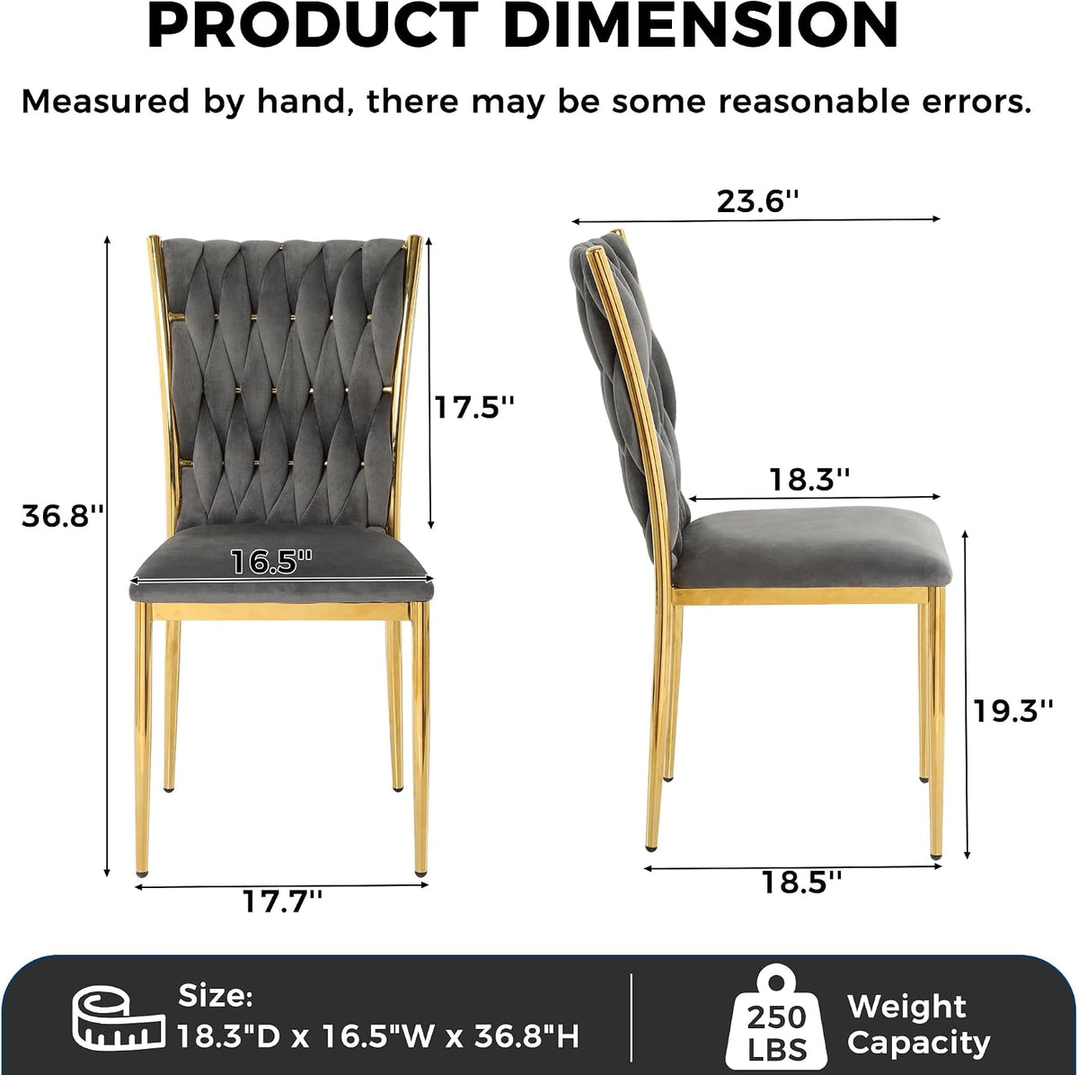 Modern Grey Velvet Dining Chairs Set of 4 with Woven High Back