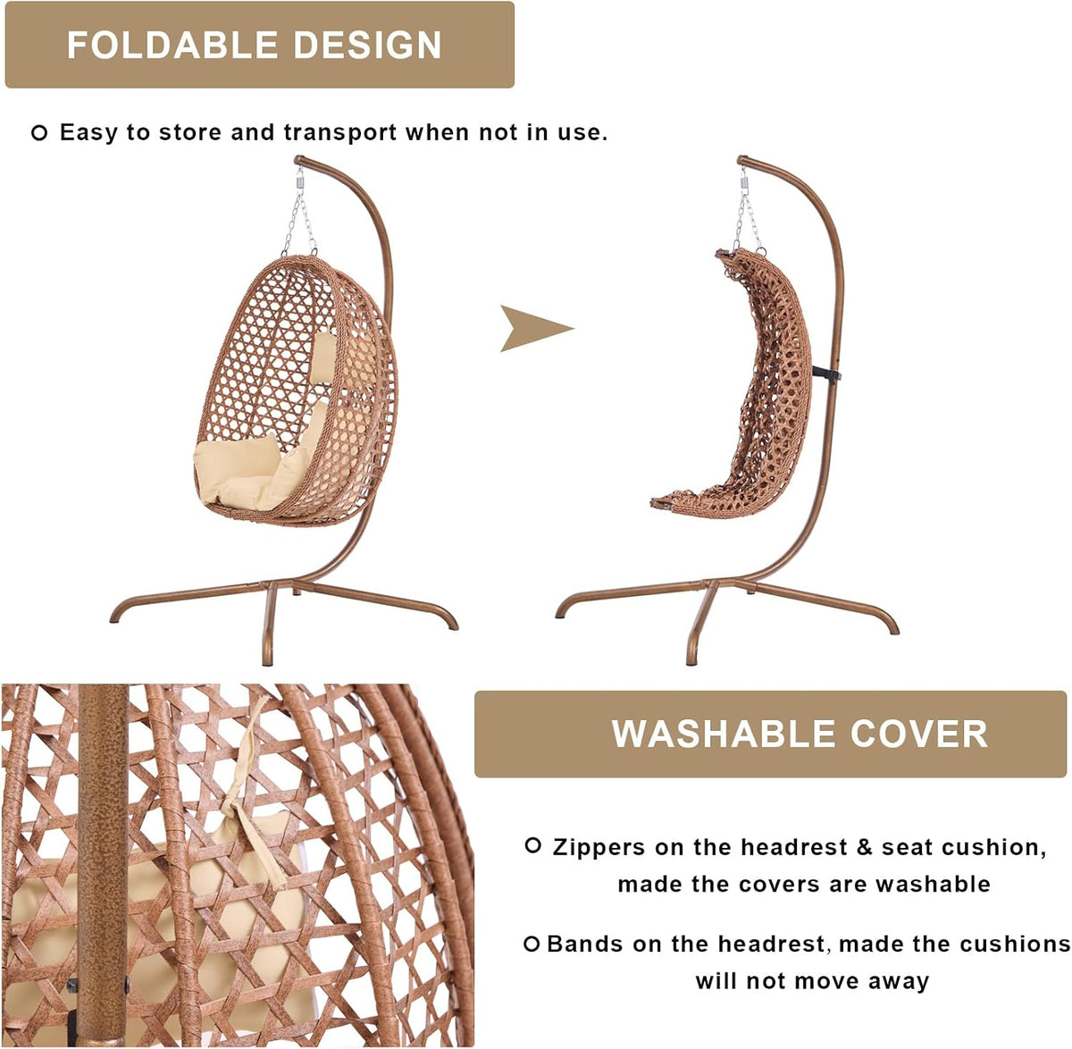 indoor hanging chair with stand for bedroom, patio showing dimensions