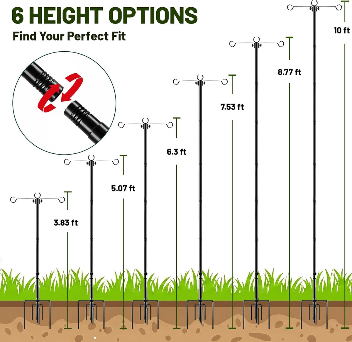 4 Pack Outdoor String Light Poles 10 ft with Detachable Side Crossbars