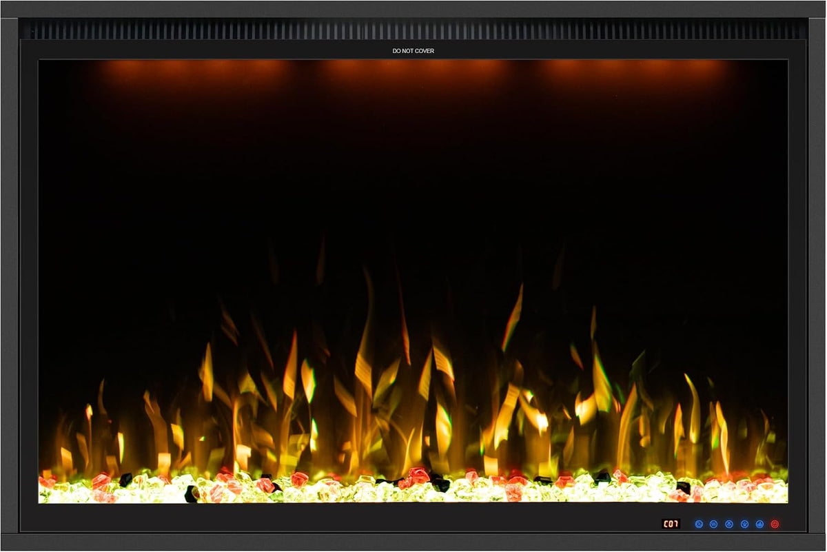 40'' WiFi- Enabled Electric Fireplace Inserts - Alexa & App Control, Slim Recessed & Wall Mounted, 13 * 13 * 3 Flame Color Combinations, 750W/1500W, Black