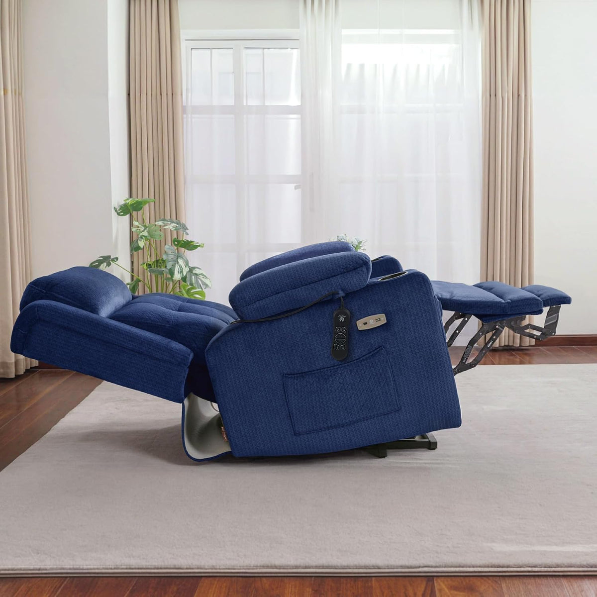 MCombo Triple Motor Power Lift Recliner, Fabric 7662 (Navy Blue, Large)