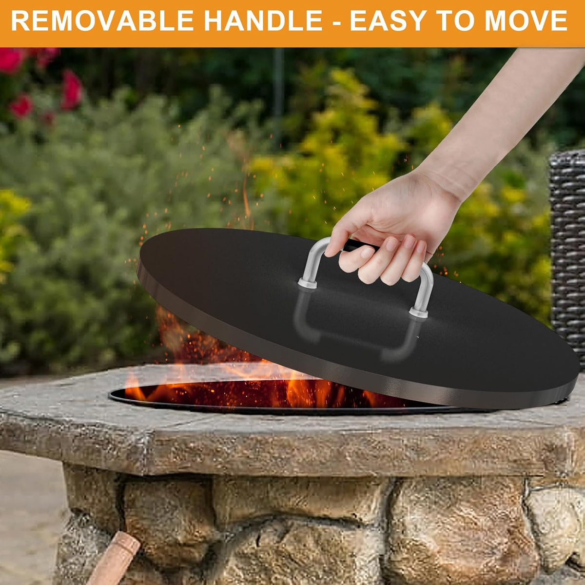 28 inch Fire Pit Round Metal Cover for Outdoor Built-in Stone Fire Pit