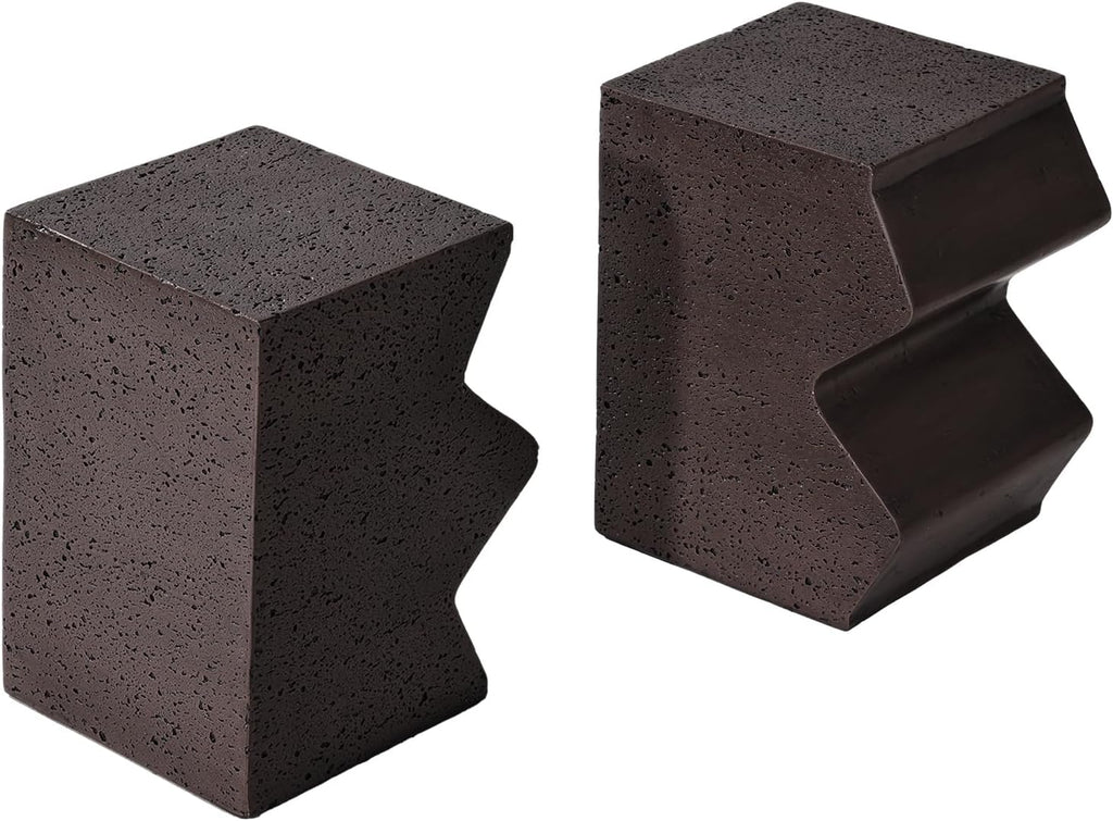 COSIEST Concrete Side Table, Set of 2 Rectangular Outdoor Side Tables, Decorative Garden Stools for Indoor Outdoor, Accent Table Patio Side Table End Table w Spotted, Brown