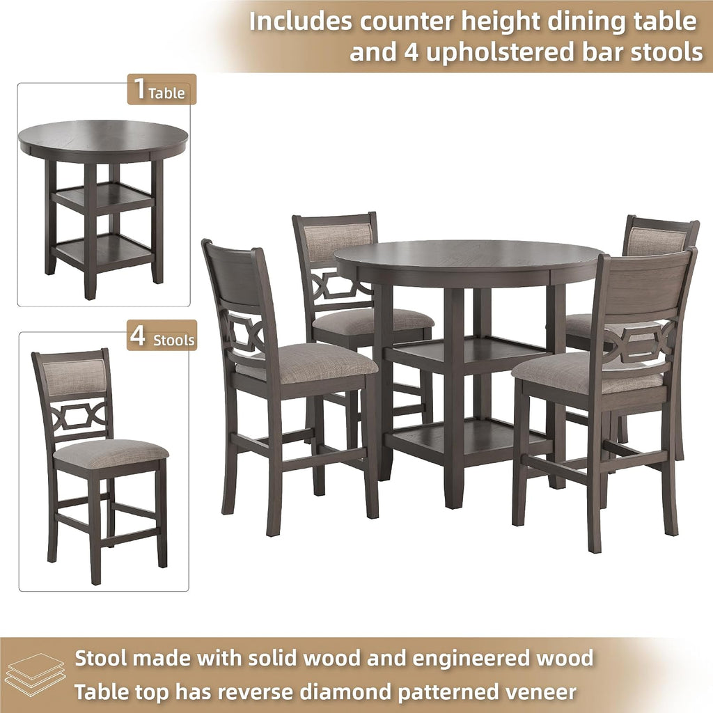 Signature Design by Ashley 5-Piece Round Counter Height Dining Set, Gray