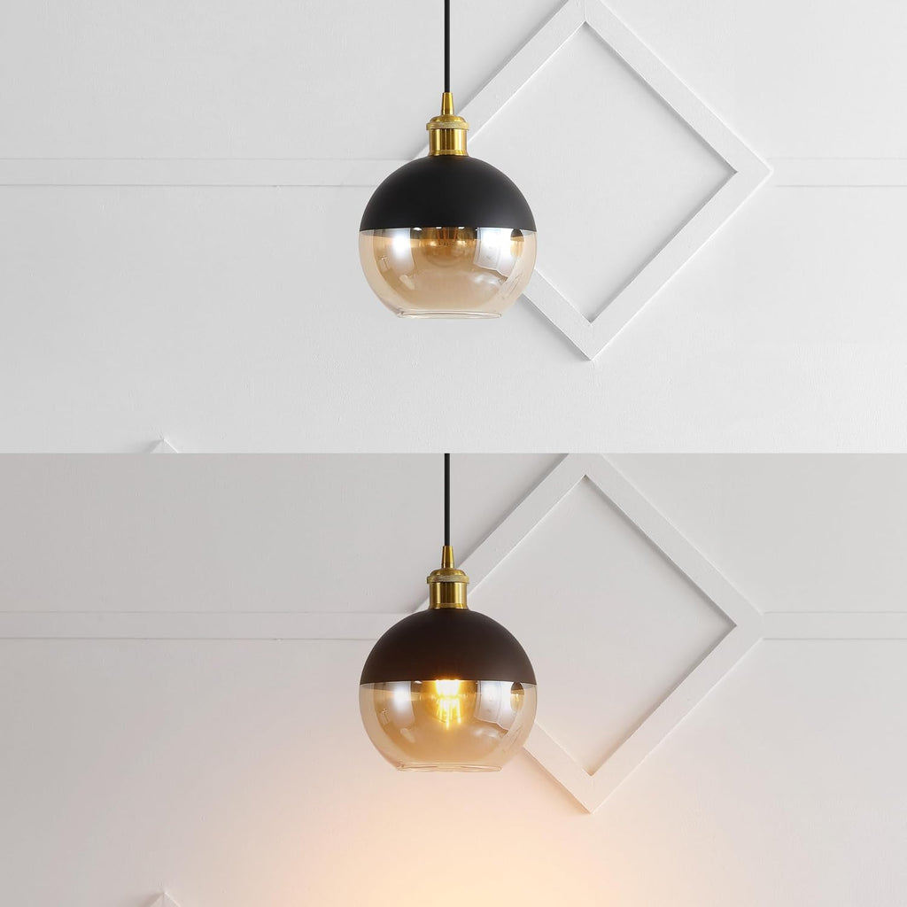 JONATHAN Y Nixon 1-Light 7.5" Globe Pendant, Brass Gold/Black, Set of 2