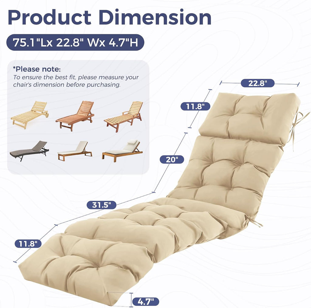 Outdoor Chaise Lounge Cushions, Waterproof Lounge Chair Cushions