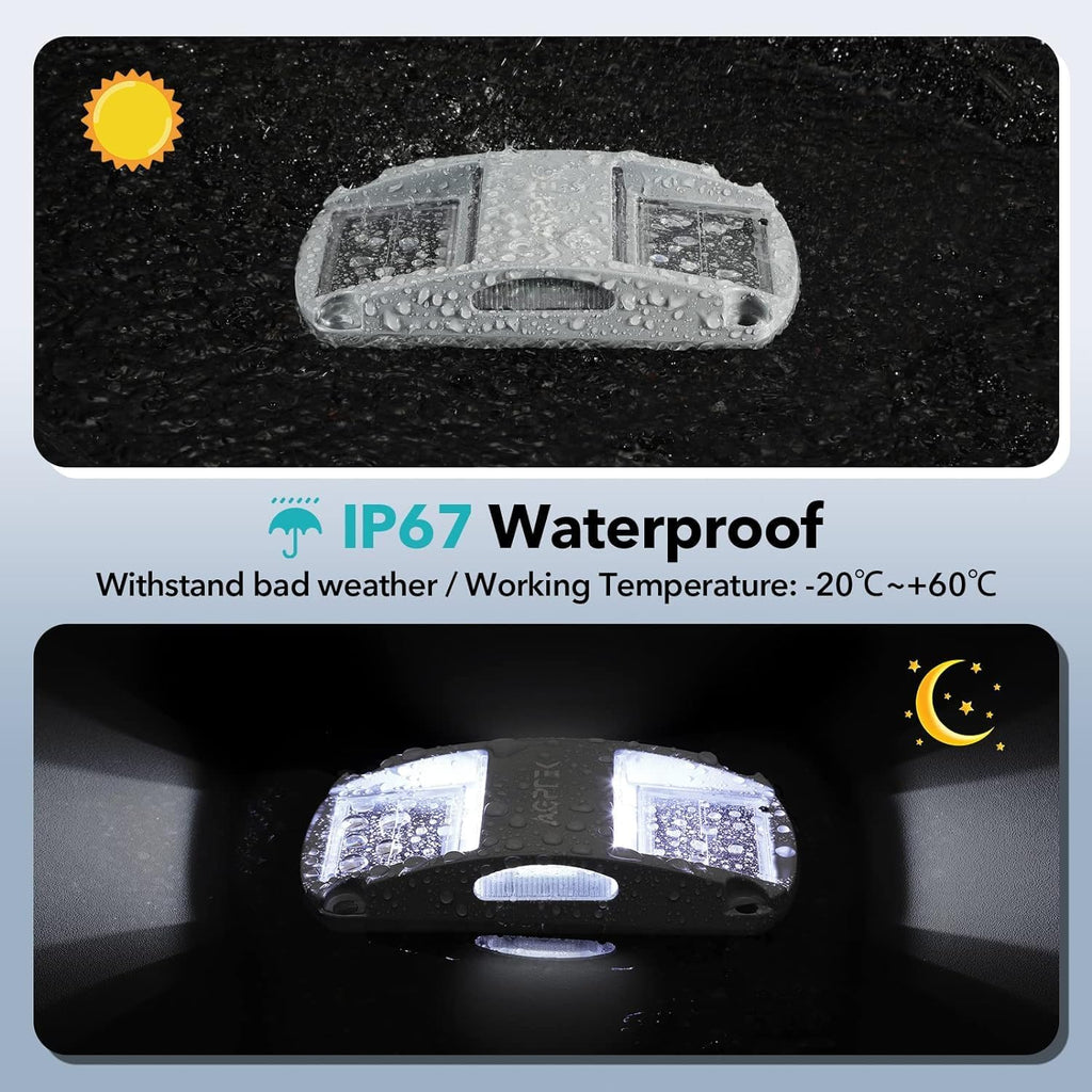 AGPTEK Solar Driveway Lights 12 Pack, White LED Deck Lights, Waterproof, Solar Powered, Easy to Install, Outdoor Marker Lights for Warning, Pathway, Garden, Yard