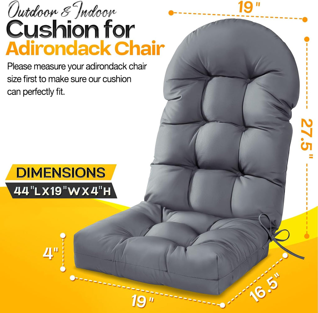 MAGIC ELEPHANT Adirondack Chair Cushion Set of 2, Memory Foam Outdoor Cushions for Adirondack Chairs, 44x19x4 Inch, Thick High Back Patio Rocking Chair Pad Seat Cushion Replacement (Gray)