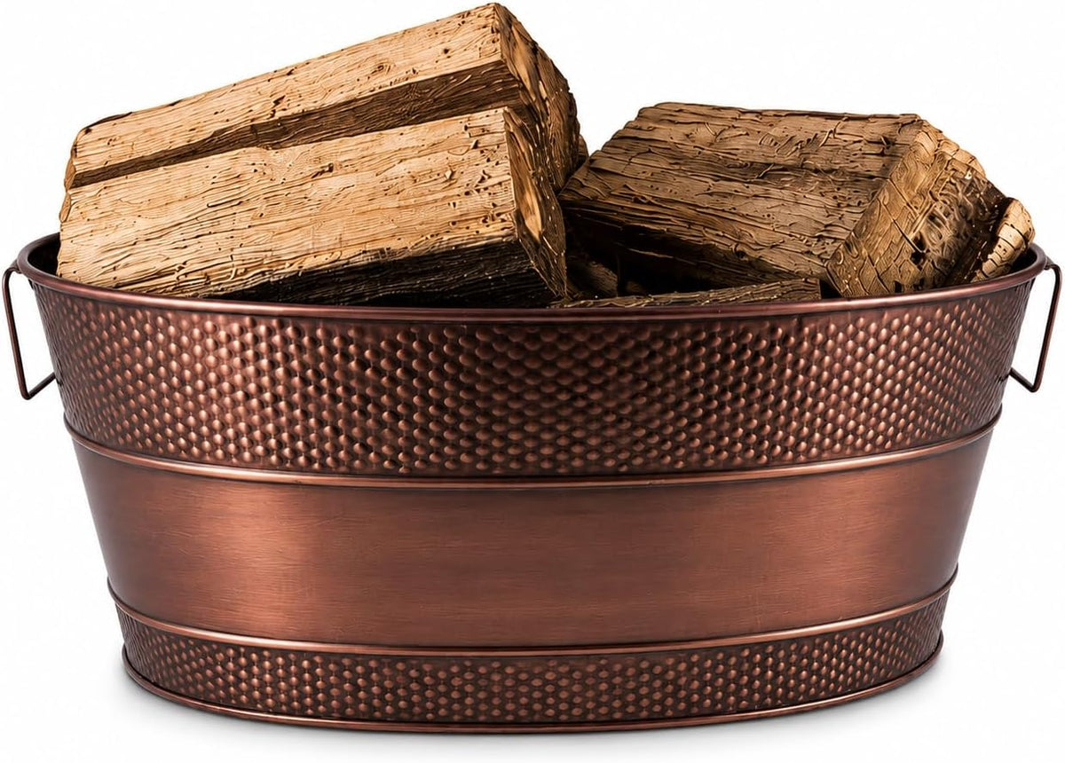 BREKX Copper Galvanized Firewood Storage Bin with Handles, 25-Qt