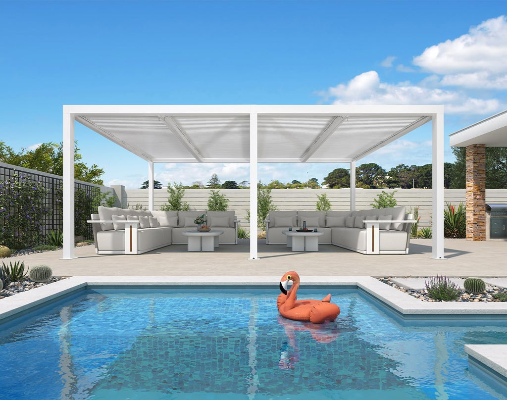 PURPLE LEAF Louvered Pergola 12' x 20' White Adjustable Hardtop for Patio
