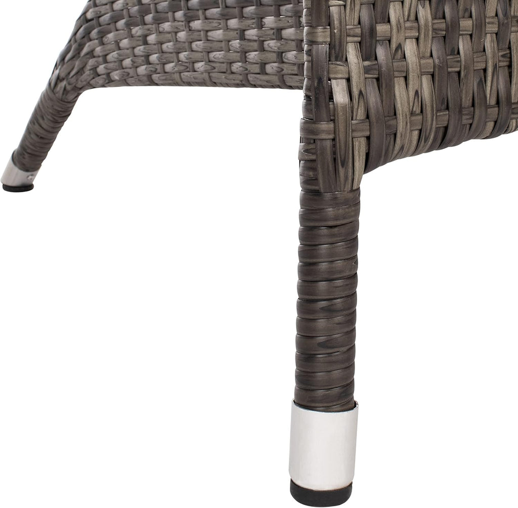 SAFAVIEH Outdoor - Edna 3-Piece Lounge Set - Grey Brown & White - Steel Frame & Faux Rattan with Cushion - Wingback Tropical French Design - Ideal for Patio, Deck, Porch, Backyard (PAT7719C)