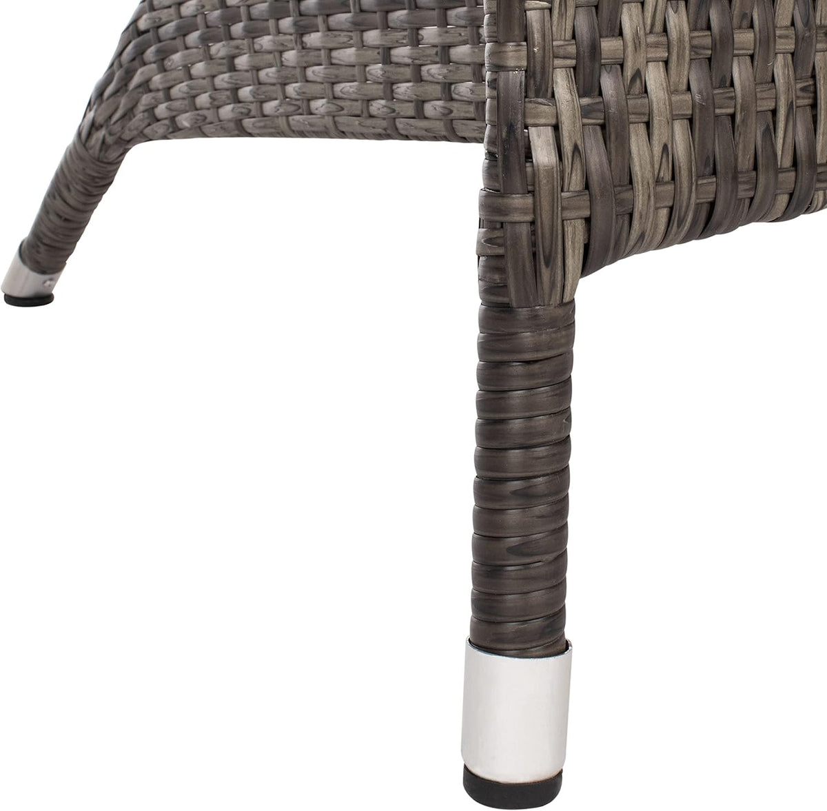 SAFAVIEH Outdoor - Edna 3-Piece Lounge Set - Grey Brown & White - Steel Frame & Faux Rattan with Cushion - Wingback Tropical French Design - Ideal for Patio, Deck, Porch, Backyard (PAT7719C)