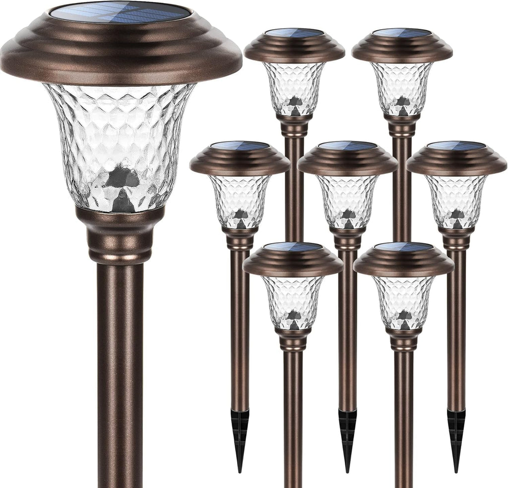 GIGALUMI Metal & Glass Solar Lights Outdoor, 8 Pack LED Garden Lights