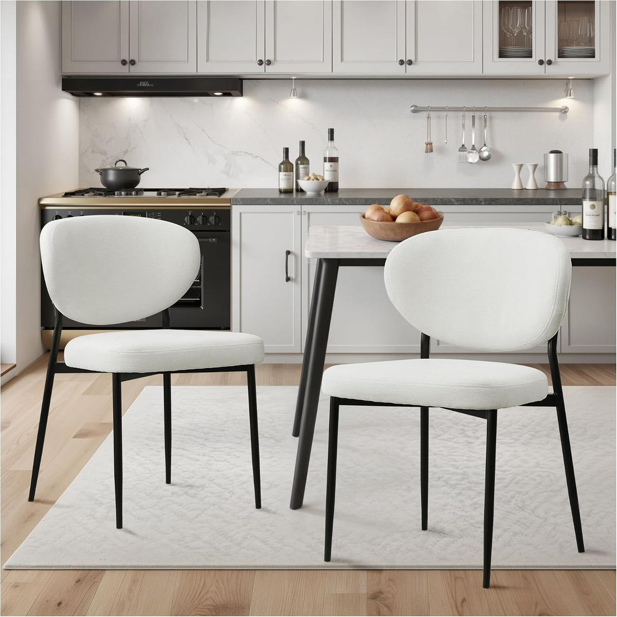 STOOLINK White Chenille Dining Chairs, Upholstered Kitchen Chairs Set of 2