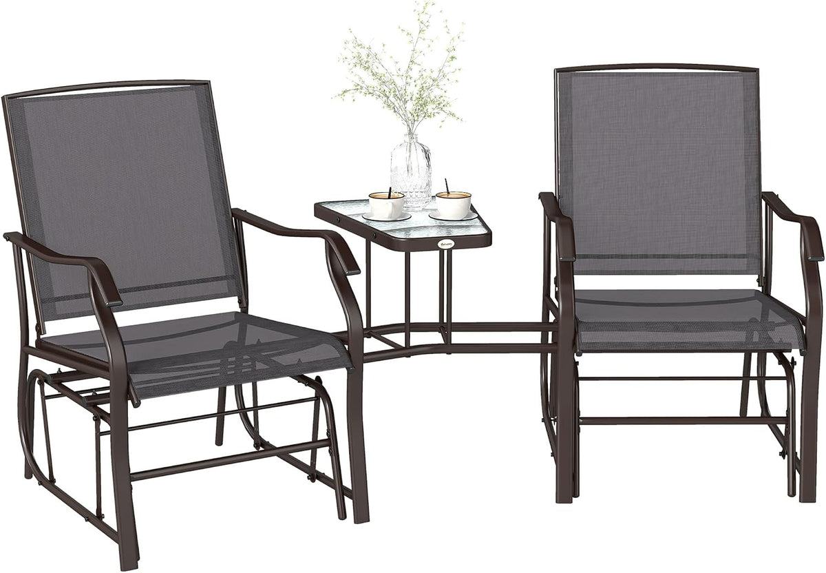 Outsunny Outdoor Glider Chair with Table 2-Seat Patio Loveseat Gray