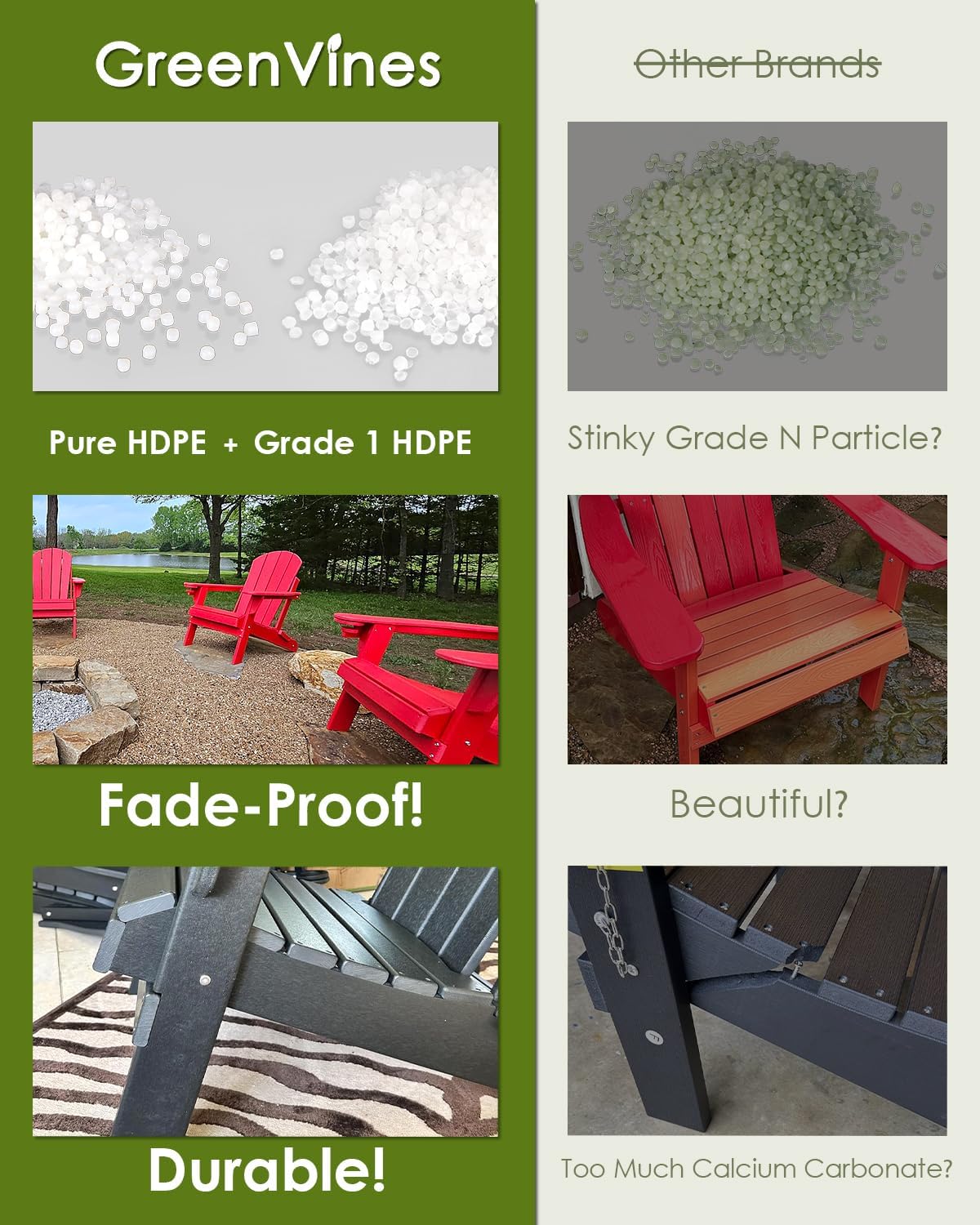 GREENVINES Folding Adirondack Chair w/Cup Holder, HDPE, Aqua