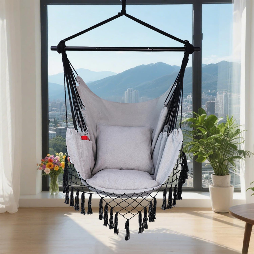 hammock chair hanging rope swing chair,max 450 lbs on a desk or shelf