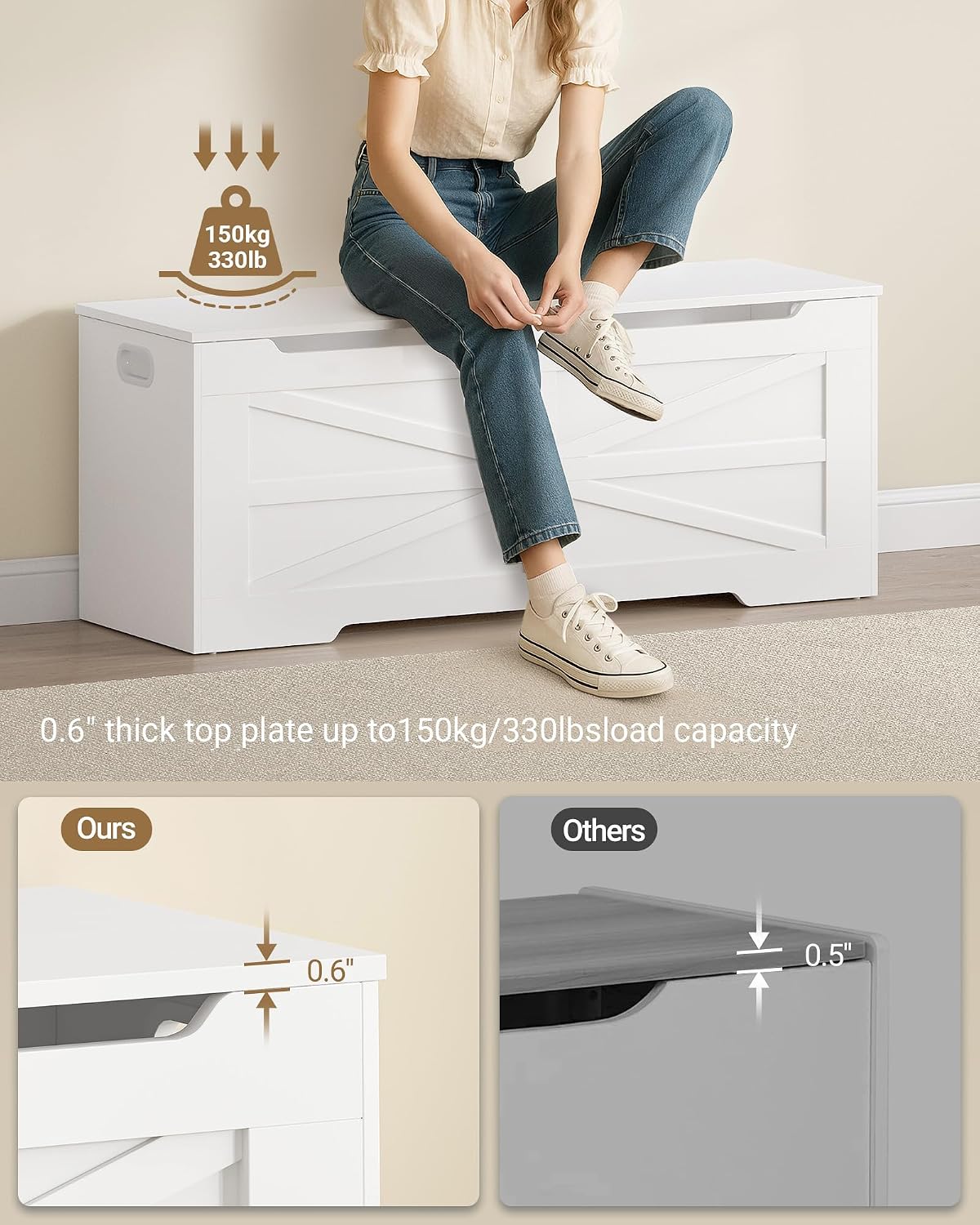 Hzuaneri 47.2" Wooden Storage Chest Extra Large | 59 Gal | White