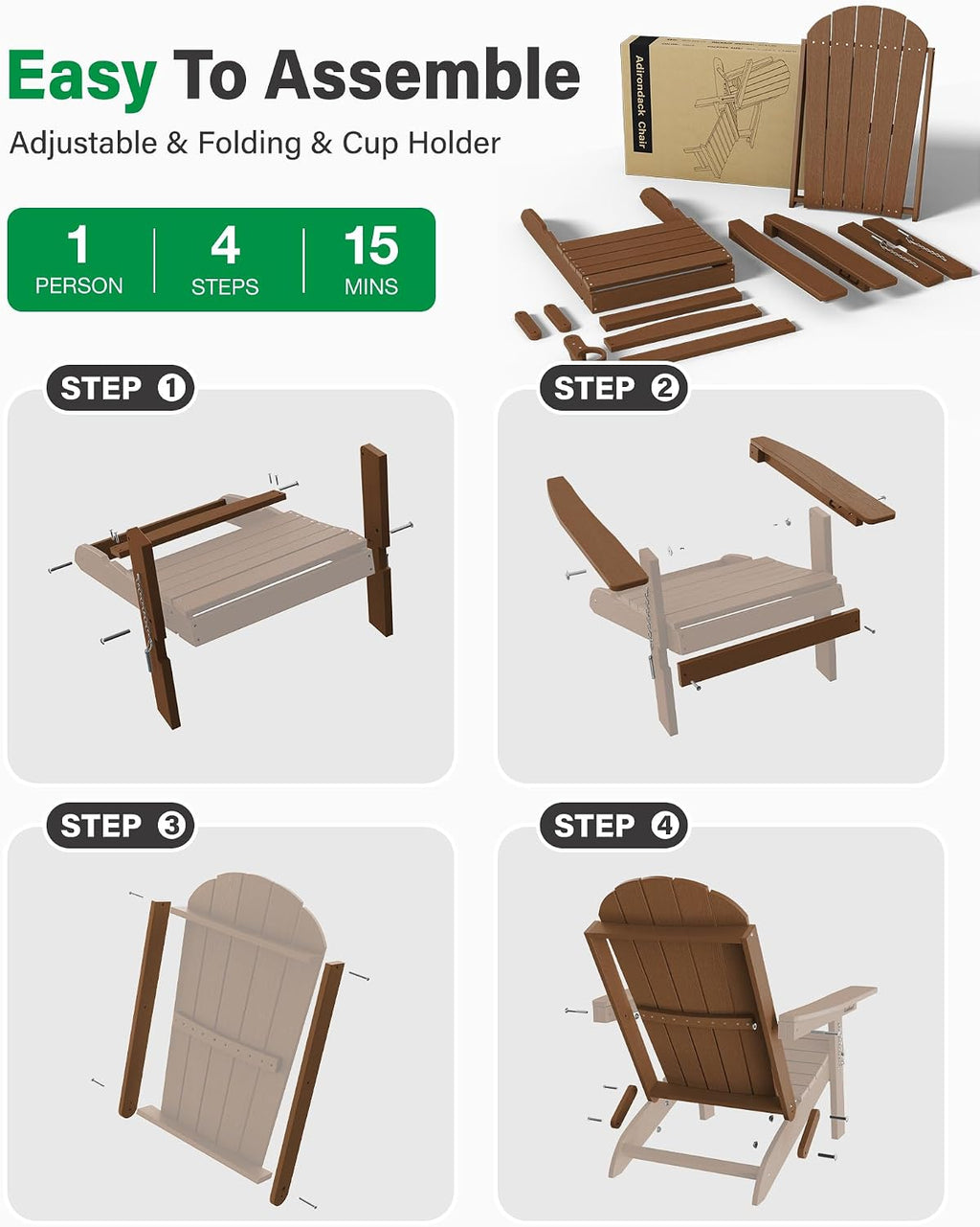 YEFU Adirondack Chairs Set of 2 for Outdoor: Folding Adirondack Chair