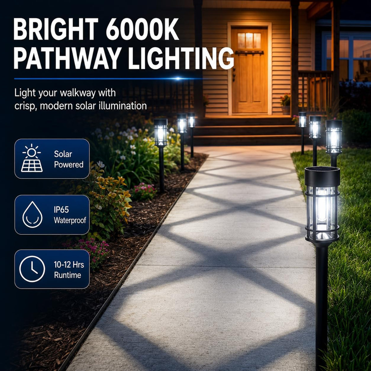 ILANCK 12 Pack Solar Lights Outdoor Pathway, Metal & Glass 21" Large Solar Pathway Lights, Solar Powered Garden Lights for Yard, Landscape, Driveway Walkway