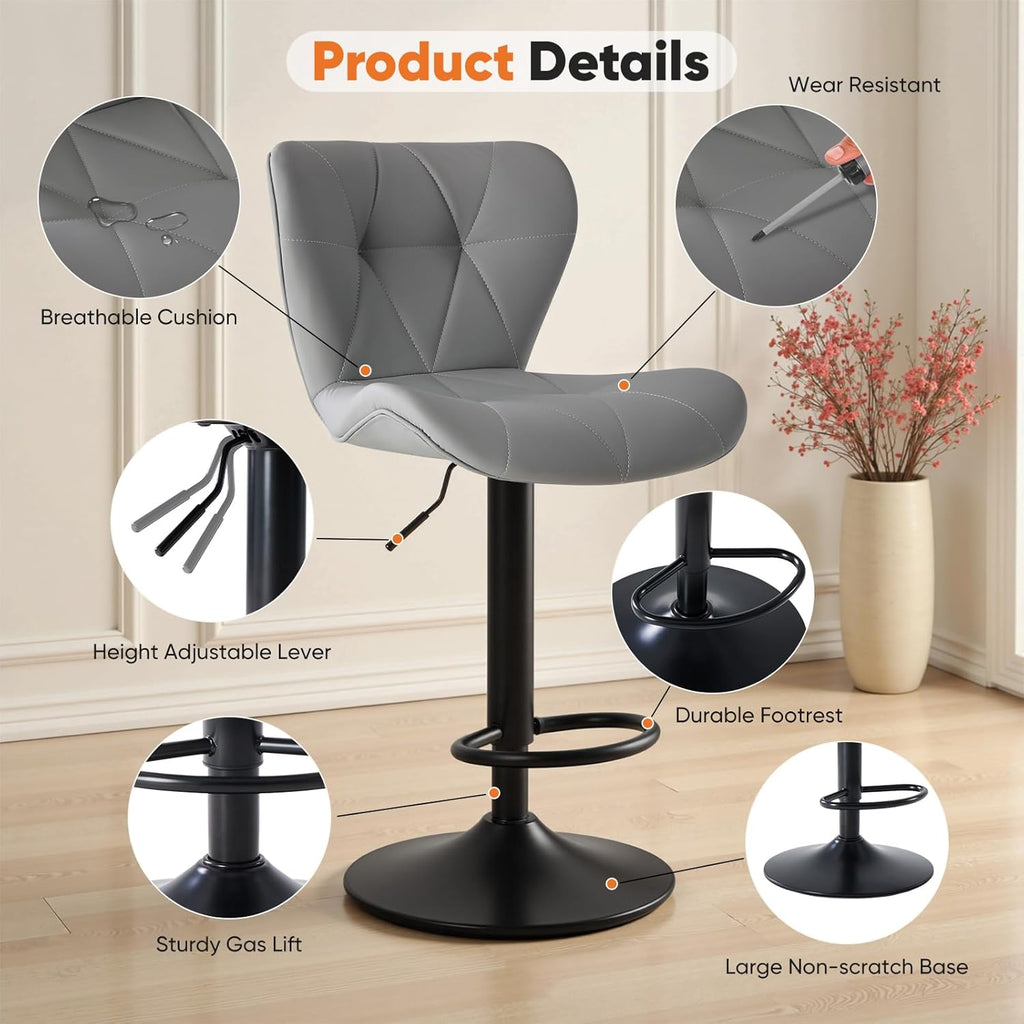 Sweetcrispy Bar Stools Set of 4, Faux Leather Swivel Adjustable Bar Chairs