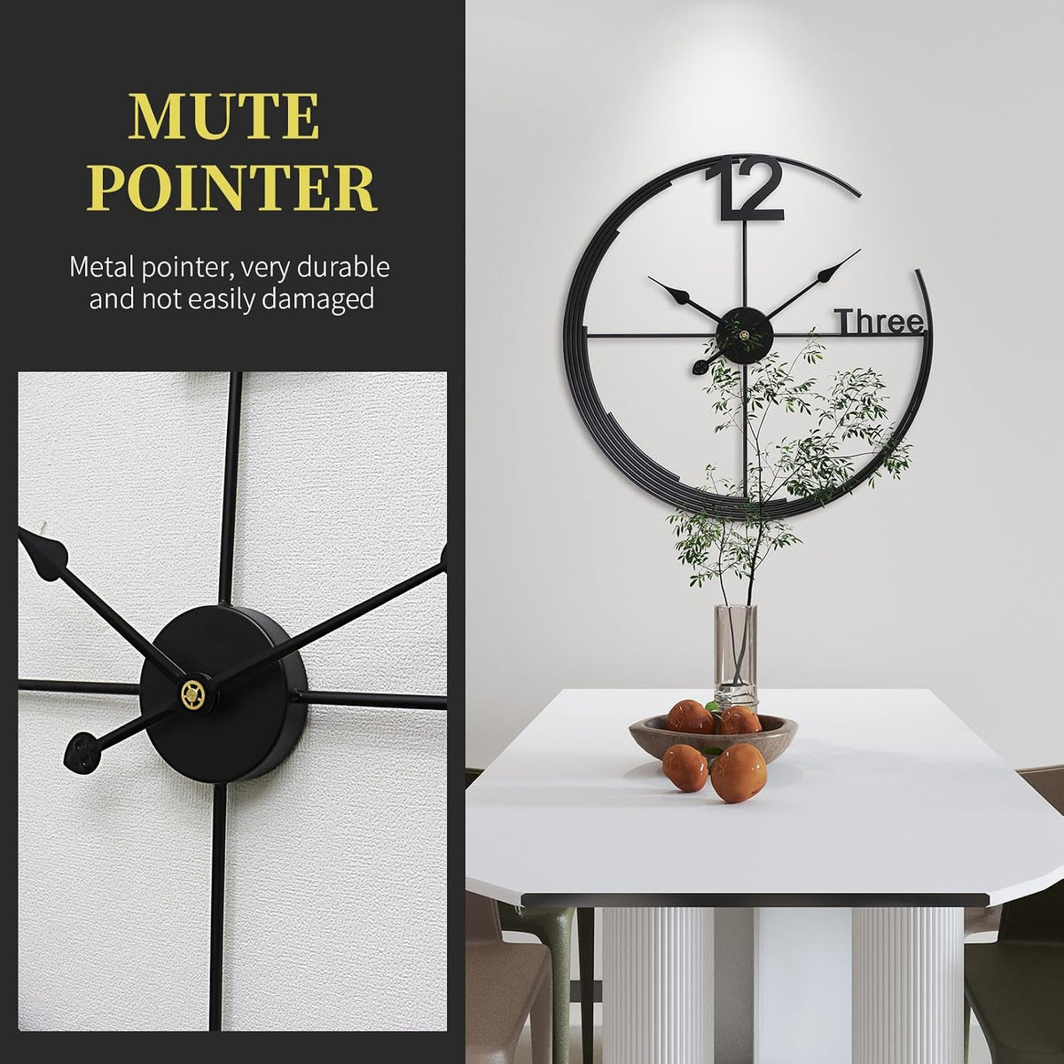 Large Wall Clock,Modern Minimalist Wall Clock Round Silent Non-Ticking Battery Operated Decorative Clocks for Living Room/Entryway/Kitchen/Bedroom/Office/Home Metal Wall Decor 24 inch