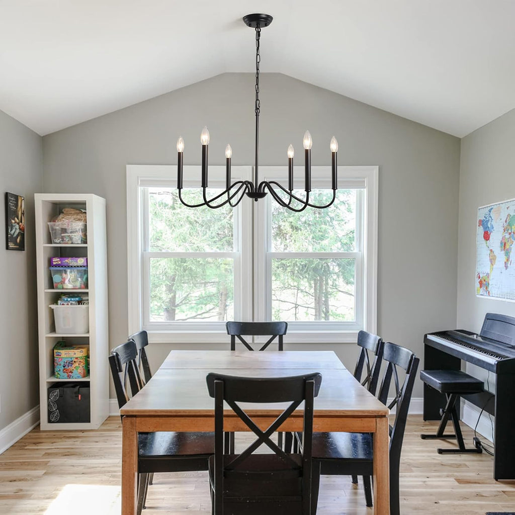 6-Light Black Farmhouse Chandelier, Rustic Candle Dining Room Light Fixture