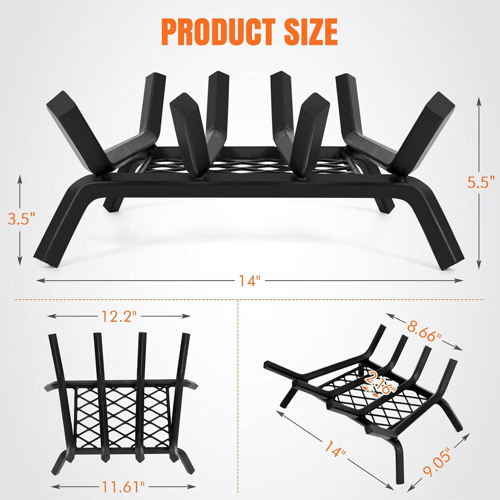 INNO STAGE 14 Inch Fireplace Grate with Ember Retainer