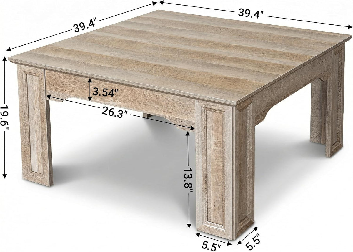 39.4''Square Coffee Tables for Living Room, Large Grey Coffee Table
