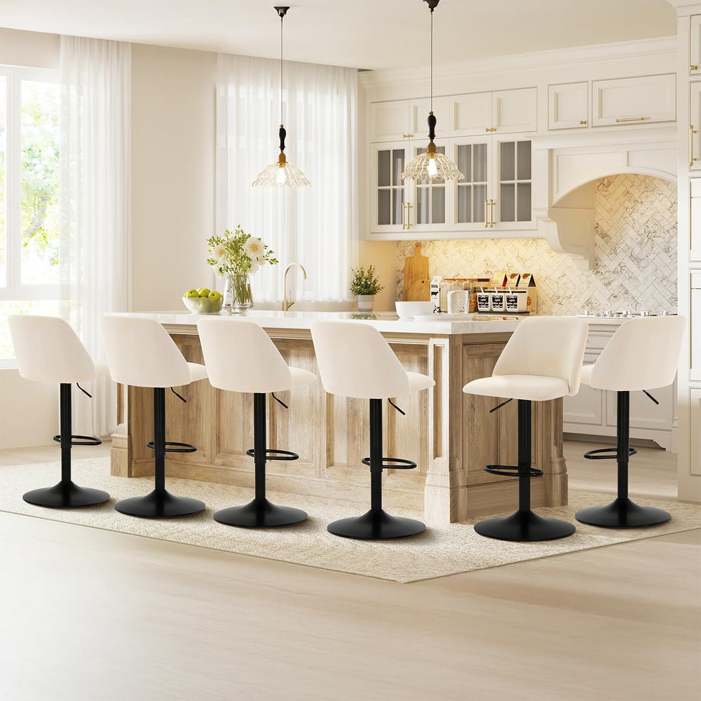 COLAMY Bar Stools Set of 4, Modern Swivel Bar Chairs, Adjustable Upholstered Barstools Counter Height with Full Backrest for Bar, Dining Room, Kitchen Island, Beige
