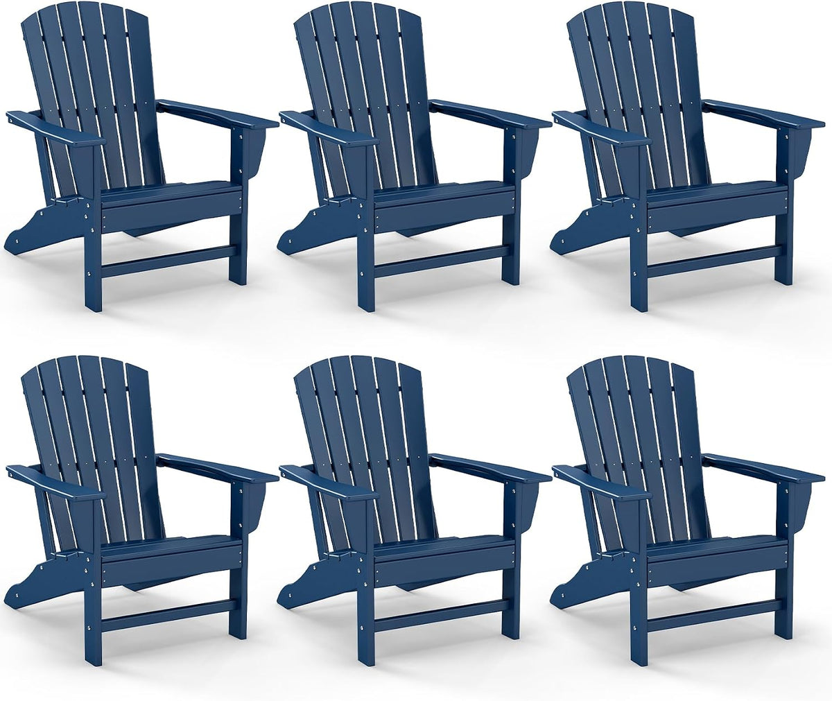 GREENVINES Oversized Adirondack Chairs Set of 6, All Weather HDPE, Blue