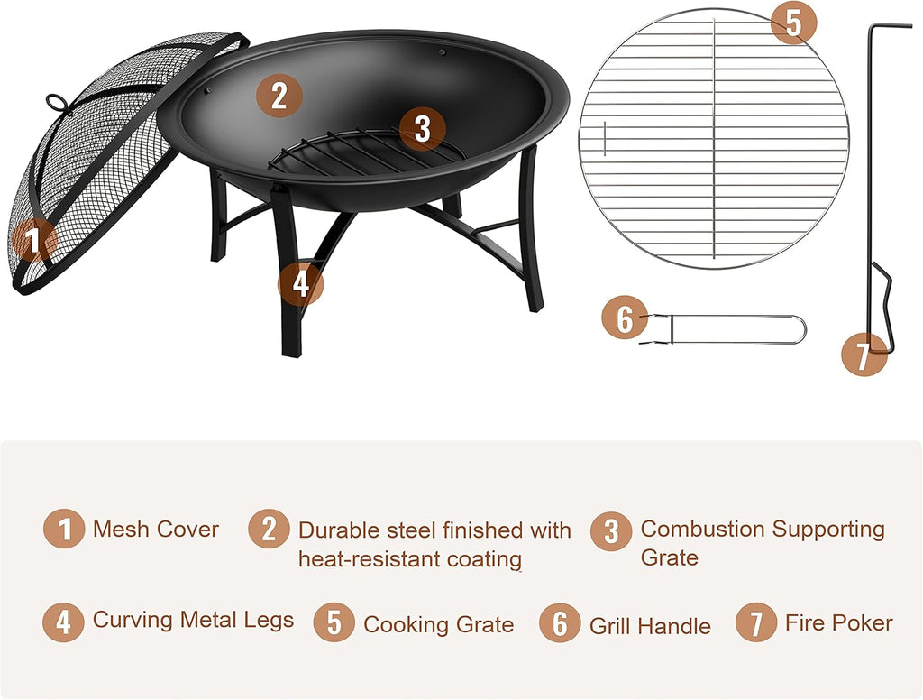 Fire Beauty Wood Burning Fire Pit, 2-in-1 BBQ Grill for Backyard Camping