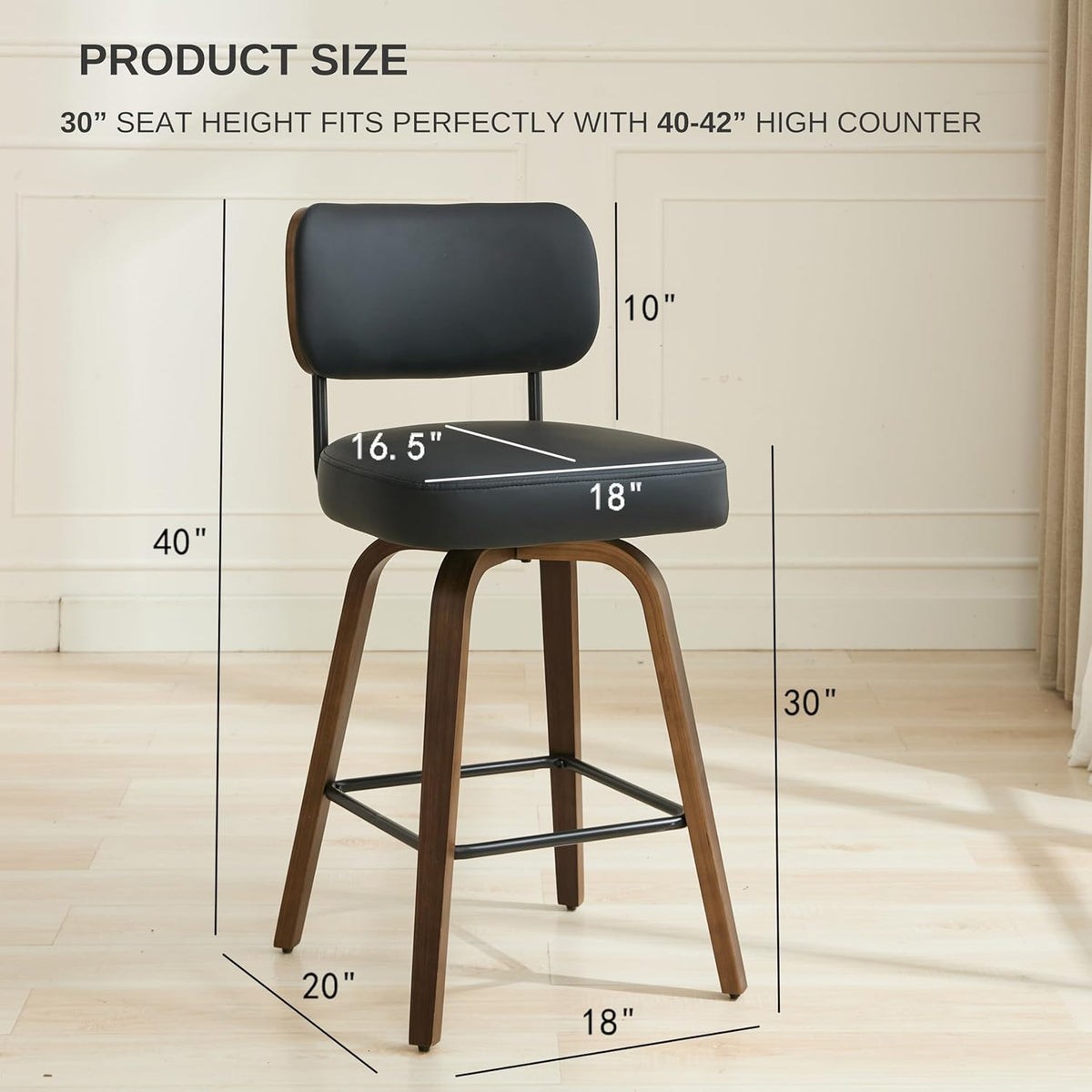 Swivel Bar Stools Set of 3, 30" Bar Height, Black