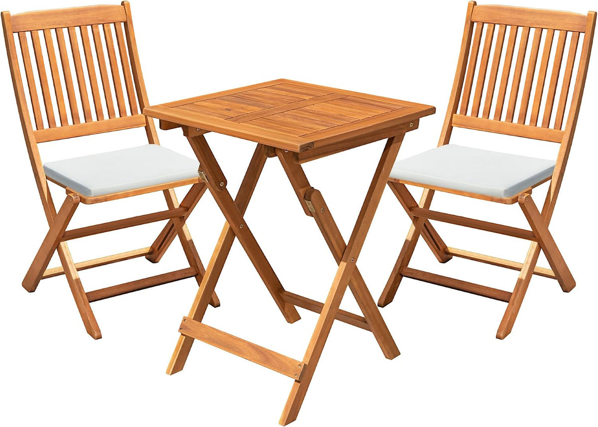 Flamaker 3 Piece Acacia Wood Folding Bistro Set Outdoor (Natural)