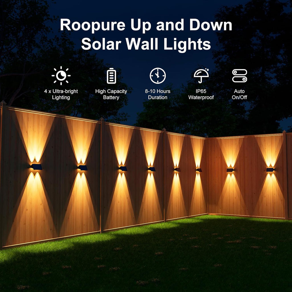 8 Pack Warm White Solar Power Wall Fence Light Outdoor Up and Down