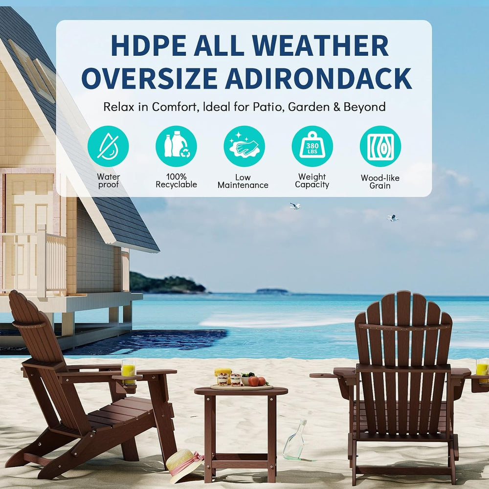 Plawdlik Oversized Folding Adirondack Chair, HDPE Outdoor Chair, Coffee