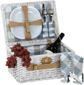 Boothbay White 2 Person Willow Picnic Basket Set with Plates Flatware Wine Glasses Cotton Napkins Corkscrew 14 pcs Included